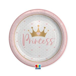 ART. P101 SET 8 PIATTI  PRINCESS CROWN DIAMETRO 24 CM PER PARTY, FESTA, COMPLEANNO