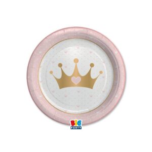 ART. P102 SET 8 PIATTI PRINCESS CROWN DIAMETRO 18 CM PER PARTY, FESTA, COMPLEANNO