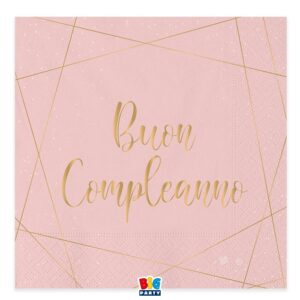 ART. P127 SET 20 TOVAGLIOLI BUON COMPLEANNO ROSE  33 X 33 CM PER PARTY, FESTA, COMPLEANNO