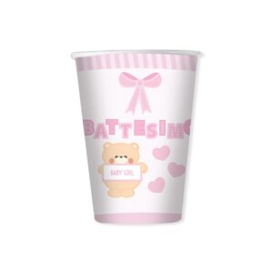 ART. P151 SET 8 BICCHIERI BATTESIMO TEDDY ROSA 200 CC PER PARTY, FESTA, BATTESIMO
