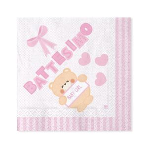 ART. P152 SET 20 TOVAGLIOLI BATTESIMO TEDDY ROSA 33 X 33 CM PER PARTY, FESTA, BATTESIMO