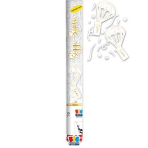 ART. P61 CANNON SPARACORIANDOLI E STELLE FILANTI + PARACADUTE 60CM  PER PARTY, FESTA, MATRIMONIO