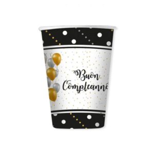 ART. P178 SET 8 BICCHIERI BUON COMPLEANNO PRESTIGE 200 CC PER PARTY, FESTA, COMPLEANNO
