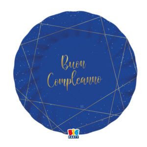 ART. P172 SET 8 PIATTI BUON COMPLEANNO BLUE GOLD DIAMETRO 25 CM PER PARTY, FESTA, COMPLEANNO