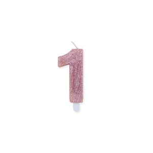 ART. P204 CANDELINA NUMERI SWEETY ROSE GOLD GLITTER N.  1 PER PARTY, FESTA, COMPLEANNO