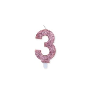 ART. P206 CANDELINA NUMERI SWEETY ROSE GOLD GLITTER N. 3 PER PARTY, FESTA, COMPLEANNO