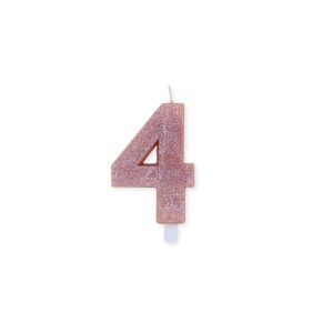 ART. P207 CANDELINA NUMERI SWEETY ROSE GOLD GLITTER N. 4 PER PARTY, FESTA, COMPLEANNO