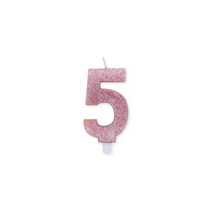 ART. P208 CANDELINA NUMERI SWEETY ROSE GOLD GLITTER N. 5 PER PARTY, FESTA, COMPLEANNO