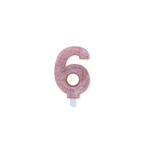 ART. P209 CANDELINA NUMERI SWEETY ROSE GOLD GLITTER N. 6 PER PARTY, FESTA, COMPLEANNO