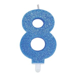 ART. P221 CANDELINA NUMERI SWEETY CELESTE GLITTER N. 8 PER PARTY, FESTA, COMPLEANNO