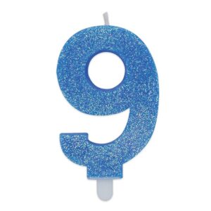 ART. P222 CANDELINA NUMERI SWEETY CELESTE GLITTER N. 9 PER PARTY, FESTA, COMPLEANNO