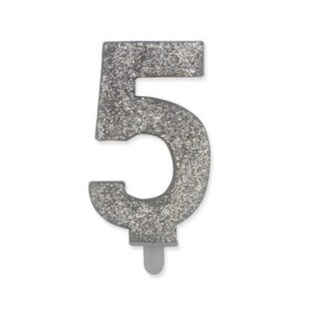 ART. P228 CANDELINA NUMERI SWEETY ARGENTO GLITTER N. 5 PER PARTY, FESTA, COMPLEANNO