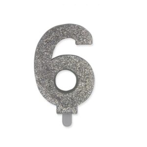 ART. P229 CANDELINA NUMERI SWEETY ARGENTO GLITTER N. 6 PER PARTY, FESTA, COMPLEANNO