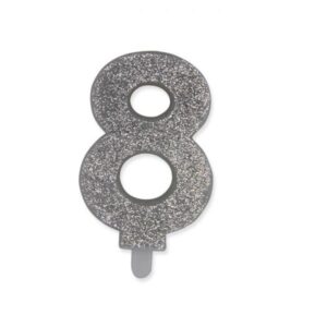 ART. P231 CANDELINA NUMERI SWEETY ARGENTO GLITTER N. 8 PER PARTY, FESTA, COMPLEANNO