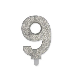 ART. P232 CANDELINA NUMERI SWEETY ARGENTO GLITTER N. 9 PER PARTY, FESTA, COMPLEANNO