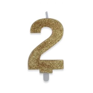 ART. P235 CANDELINA NUMERI SWEETY ORO GLITTER N. 2 PER PARTY, FESTA, COMPLEANNO