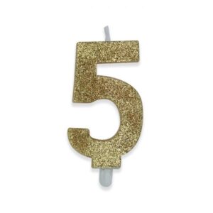 ART. P238 CANDELINA NUMERI SWEETY ORO GLITTER N. 5 PER PARTY, FESTA, COMPLEANNO