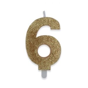 ART. P239 CANDELINA NUMERI SWEETY ORO GLITTER N. 6 PER PARTY, FESTA, COMPLEANNO
