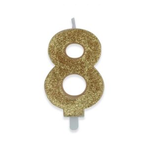 ART. P241 CANDELINA NUMERI SWEETY ORO GLITTER N. 8 PER PARTY, FESTA, COMPLEANNO