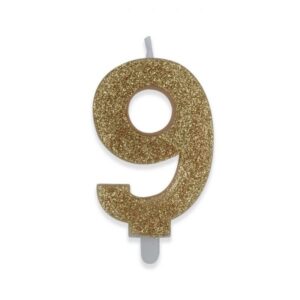 ART. P242 CANDELINA NUMERI SWEETY ORO GLITTER N. 9 PER PARTY, FESTA, COMPLEANNO