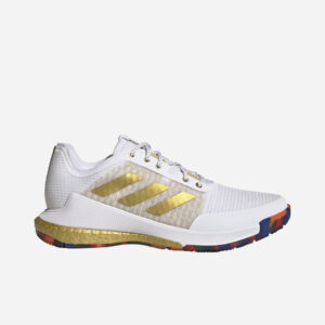 ART. GY9265 SCARPE ADIDAS FW CRAZYFLIGHT WHITE/GOLD PER SPORT, PADEL, TENNIS, TEMPO LIBERO