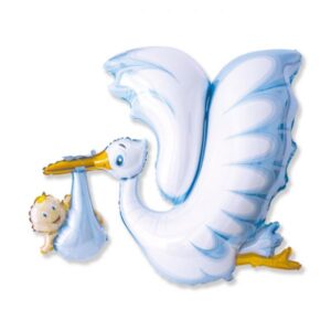 ART. P267 PALLONCINO MYLAR A FORMA CICOGNA CELESTE 106 X 94 CM PER PARTY, FESTA, NASCITA