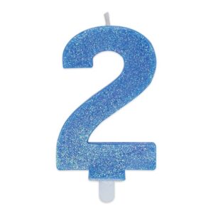ART. P215 CANDELINA NUMERI SWEETY CELESTE GLITTER N. 2 PER PARTY, FESTA, COMPLEANNO