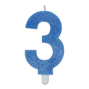 ART. P216 CANDELINA NUMERI SWEETY CELESTE GLITTER N. 3 PER PARTY, FESTA, COMPLEANNO