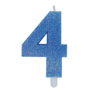 ART. P217 CANDELINA NUMERI SWEETY CELESTE GLITTER N. 4 PER PARTY, FESTA, COMPLEANNO