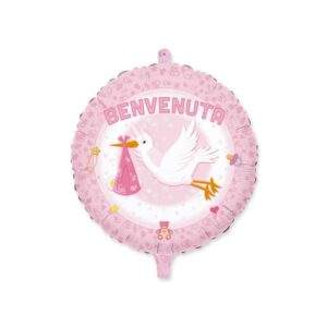 ART. P273 PALLONCINO MYLAR FOIL BENVENUTA ROSA 45 CM PER PARTY, FESTA, NASCITA