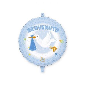 ART. P274 PALLONCINO MYLAR FOIL BENVENUTO CELESTE 45 CM PER PARTY, FESTA, NASCITA