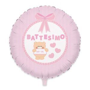 ART. P275 PALLONCINO MYLAR FOIL BATTESIMO TEDDY ROSA 45 CM PER PARTY, FESTA, BATTESIMO