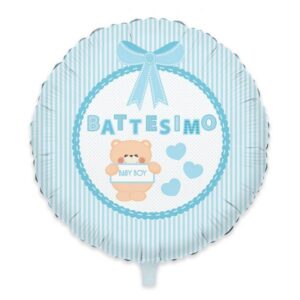 ART. P276 PALLONCINO MYLAR FOIL BATTESIMO TEDDY CELESTE 45 CM PER PARTY, FESTA, BATTESIMO