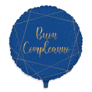 ART. P279 PALLONCINO MYLAR FOIL BUON COMPLEANNO BLUE GOLD 45 CM PER PARTY, FESTA, COMPLEANNO