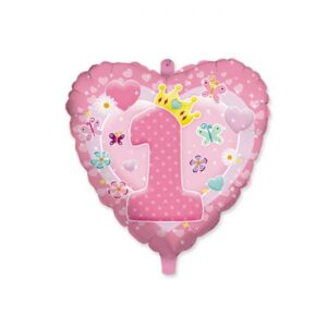 ART. P281 PALLONCINO MYLAR FOIL PRIMO COMPLEANNO ROSA 45 CM PER PARTY, FESTA, COMPLEANNO