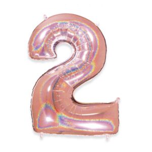 ART. P360  PALLONCINO MYLAR NUMERO 2  ROSE GOLD GLITTER 102CM 40" PER PARTY, FESTA, COMPLEANNO