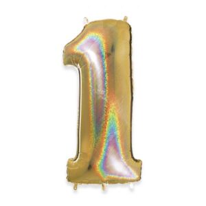 ART. P339 PALLONCINO MYLAR NUMERO 1  ORO GLITTER 102CM 40" PER PARTY, FESTA, COMPLEANNO