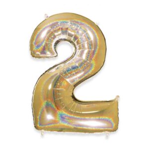 ART. P340 PALLONCINO MYLAR NUMERO 2  ORO GLITTER 102CM 40" PER PARTY, FESTA, COMPLEANNO