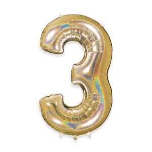 ART. P341 PALLONCINO MYLAR NUMERO 3 ORO GLITTER 102CM 40" PER PARTY, FESTA, COMPLEANNO