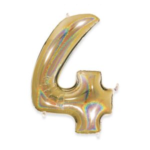 ART. P342 PALLONCINO MYLAR NUMERO 4 ORO GLITTER 102CM 40" PER PARTY, FESTA, COMPLEANNO