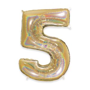 ART. P343 PALLONCINO MYLAR NUMERO 5 ORO GLITTER 102CM 40" PER PARTY, FESTA, COMPLEANNO