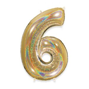 ART. P344 PALLONCINO MYLAR NUMERO 6  ORO GLITTER 102CM 40" PER PARTY, FESTA, COMPLEANNO