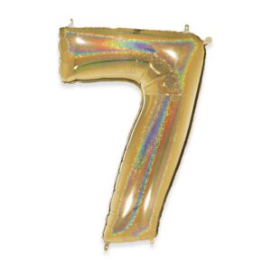 ART. P345 PALLONCINO MYLAR NUMERO 7  ORO GLITTER 102CM 40" PER PARTY, FESTA, COMPLEANNO