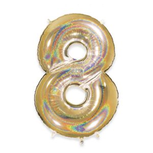 ART. P346 PALLONCINO MYLAR NUMERO 8  ORO GLITTER 102CM 40" PER PARTY, FESTA, COMPLEANNO
