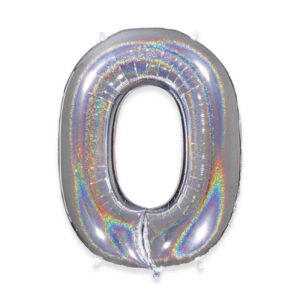 ART. P348 PALLONCINO MYLAR NUMERO 0  ARGENTO  GLITTER 102CM 40" PER PARTY, FESTA, COMPLEANNO
