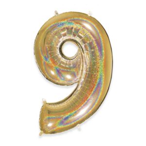 ART. P347 PALLONCINO MYLAR NUMERO 9  ORO GLITTER 102CM 40" PER PARTY, FESTA, COMPLEANNO