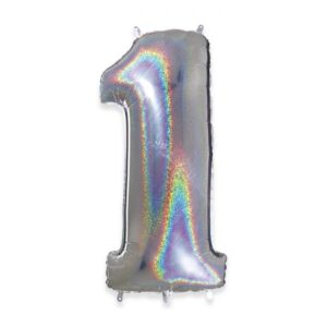 ART. P349  PALLONCINO MYLAR NUMERO 1 ARGENTO  GLITTER 102CM 40" PER PARTY, FESTA, COMPLEANNO