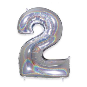 ART. P350  PALLONCINO MYLAR NUMERO 2 ARGENTO  GLITTER 102CM 40" PER PARTY, FESTA, COMPLEANNO