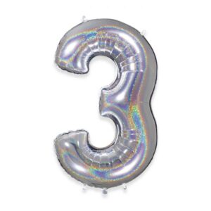 ART. P351  PALLONCINO MYLAR NUMERO 3 ARGENTO  GLITTER 102CM 40" PER PARTY, FESTA, COMPLEANNO