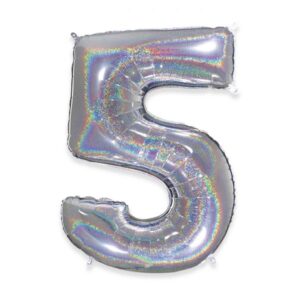 ART. P353  PALLONCINO MYLAR NUMERO 5 ARGENTO  GLITTER 102CM 40" PER PARTY, FESTA, COMPLEANNO